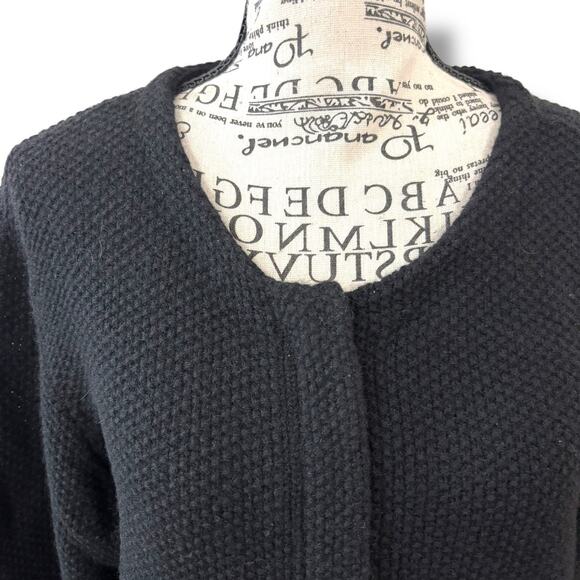 Eileen Fisher Size L Black Waffle Knit Merino Wool + Yak Zip Cardigan Sweater - Picture 3 of 6